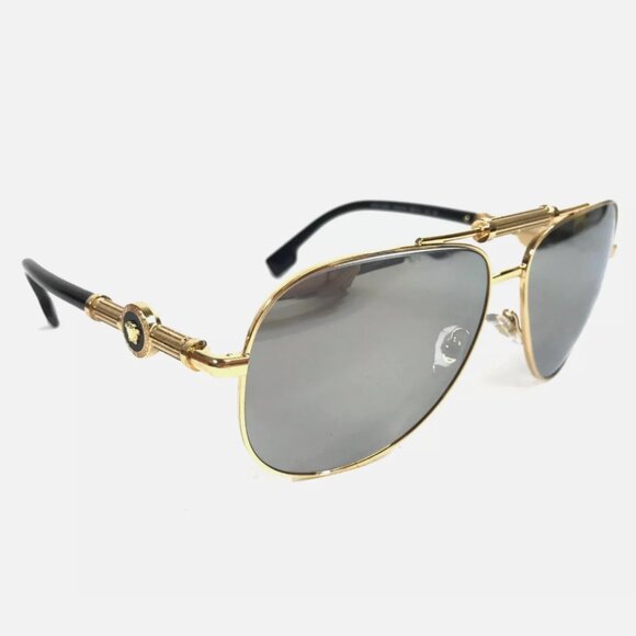 Versace Polarized Mirror Silver Gold Sunglasses - Picture 1 of 7